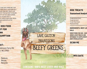 Premios liofilizados para perros Beefy Greens / Carne de res, col rizada con alto contenido proteico (70 g)