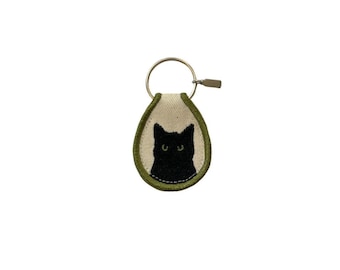 Porte-clés brodé chat noir, porte-clés écusson