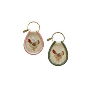 Embroidered Chicken Keychain, Patch Keychain