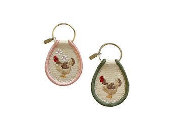 Porte-clés poulet brodé, porte-clés écusson