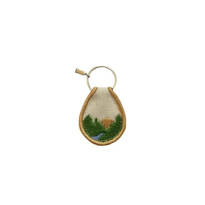 Embroidered Patch Keychain | Embroidered Key Fob | Mountain Sunset Keychain