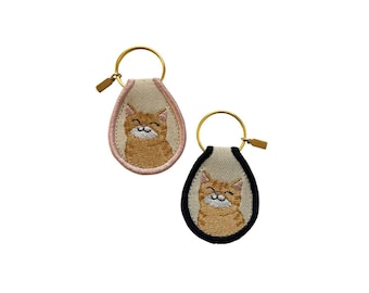 Porte-clés brodé Happy Cat orange, écusson porte-clés