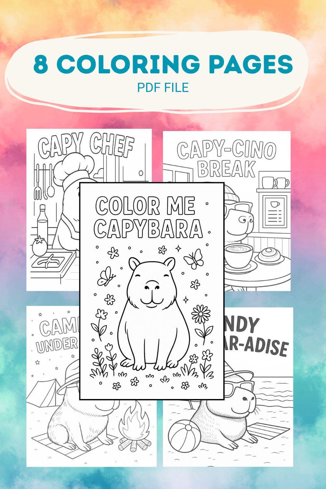 Funny Capybara Coloring Pages for Kids Printable Animal Activity for ...