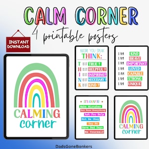 Calm Corner Posters for Kids | Calming Corner Printable | SEL Classroom Decor | Mindfulness Posters | Instant Download | Emotional Awareness