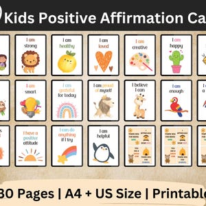 30 Affirmationskarten für Kinder zum Ausdrucken | Kind Achtsamkeitskarten | A4 US-Größe | Sofortdownload | Kinder Angst Karten | Hausgebrauch