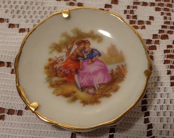 Limoges Miniature Plate with Hangers - Limoge Plate with Victorian Couple  - 18-167