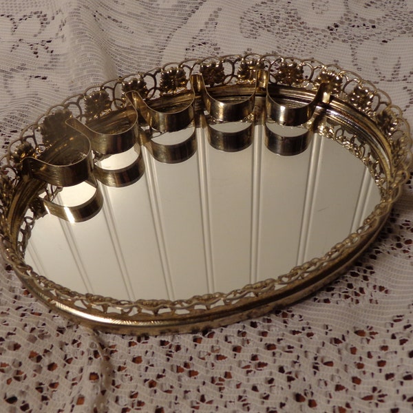 Gold Vanity Mirror Tray with Lipstick Holders - 23-293