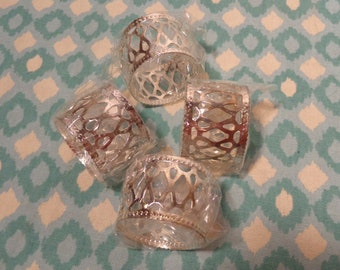 Vintage Silverplate Napkin Rings - Silver Filigree Napkin Rings with Beaded Edge, Never Used - Set of Four (4)  -  21-597