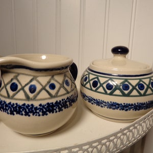 Polish Pottery Cream and Sugar Set  -  Boleslawiec Pottery Sugar and Creamer Set - 17-126