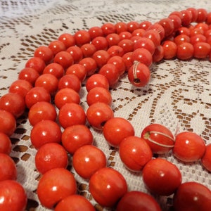 Red Wood Beaded Christmas Garland - 9 Foot Strand of Wooden Beads - 21-872