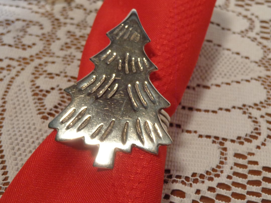 Christmas Tree Napkin Rings Set of Four 4 Silver Christmas Etsy