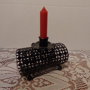 Pierced Black Candle Holder - Black Metal Candlestick Holder - 23-288