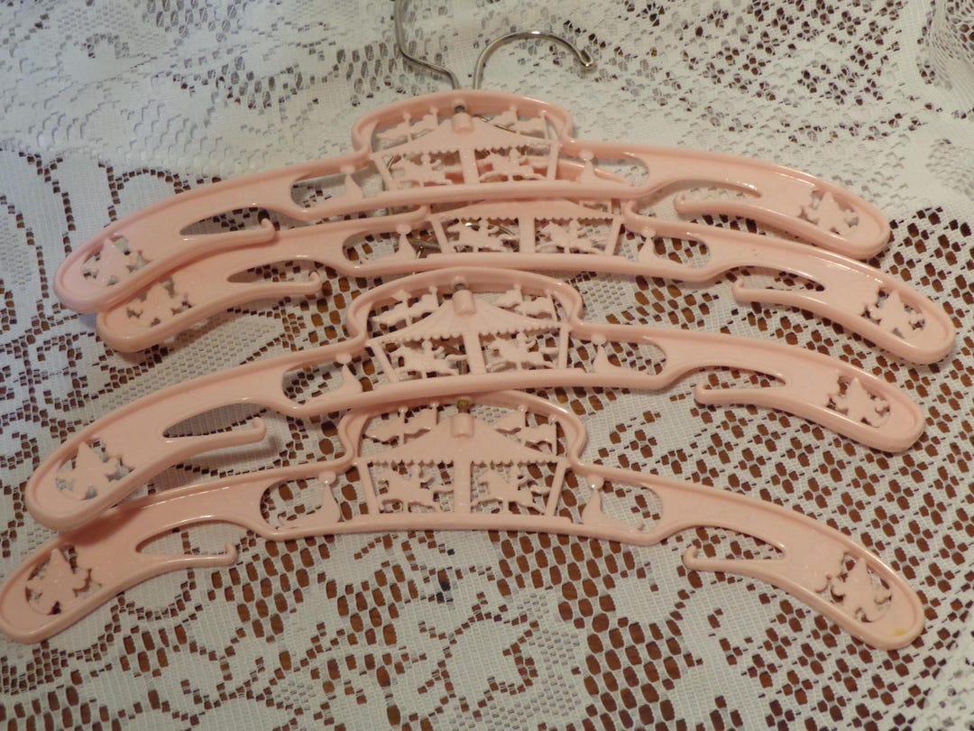 Vintage baby clothes hangers set of four pink nursery hangers 24 048 etsy