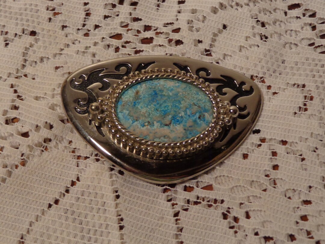 Silver and Turquoise Single Stone Belt Buckle