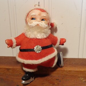 Vintage Flocked Skating Santa - Ice Skating Santa Claus - 24-174B