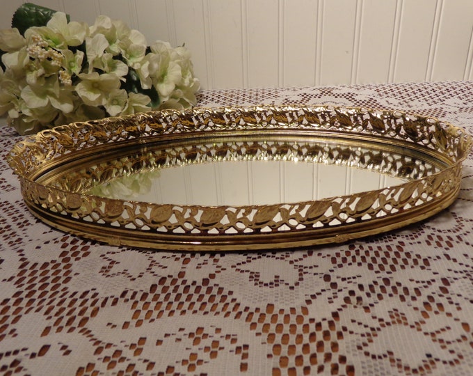 Vintage Oval Vanity Mirror Tray Gold Perfume Mirror Tray Etsy