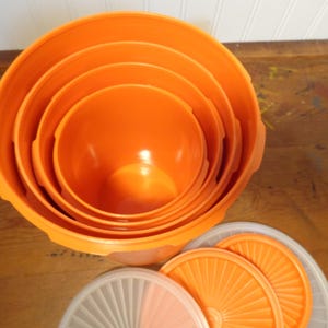 Tupperware Orange Canister Set - Four (4) piece Orange Tupperware Containers Two with White Replacement Lids - 17-678