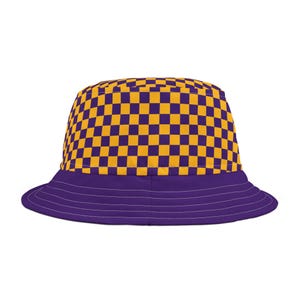 LSU Checkered Bucket Hat, Summer Accessory, Festival Hat, Beachwear, Trendy Headwear, Unisex Casual Style