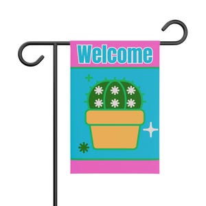 Striscione di benvenuto con scritta "Benvenuto Cactus Garden", decorazione per esterni, regalo per gli amanti delle piante, cartello per gli appassionati di cactus, allegra decorazione per la casa.