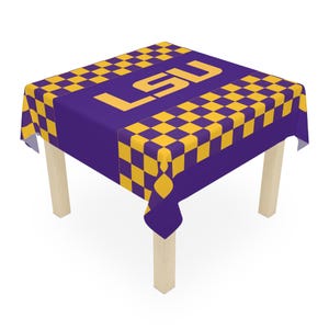 LSU Themed Tablecloth, Game Day Decor, College Sports Decoration, Tailgate Table Cover, Purple and Gold Table Runner