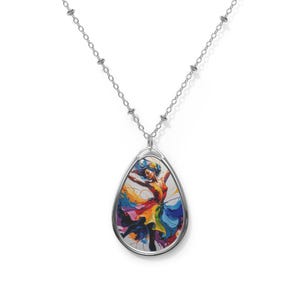 Vibrant Dancer Necklace, Colorful Art Jewelry, Bohemian Pendant, Unique Gift for Her, Festival Accessory, Birthday Present