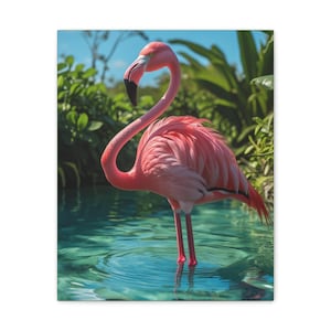 Pink Flamingo Canvas Art, Tropical Wall Decor, Beach House Accent, Summer Vibe Decoration, Gift for Bird Lovers
