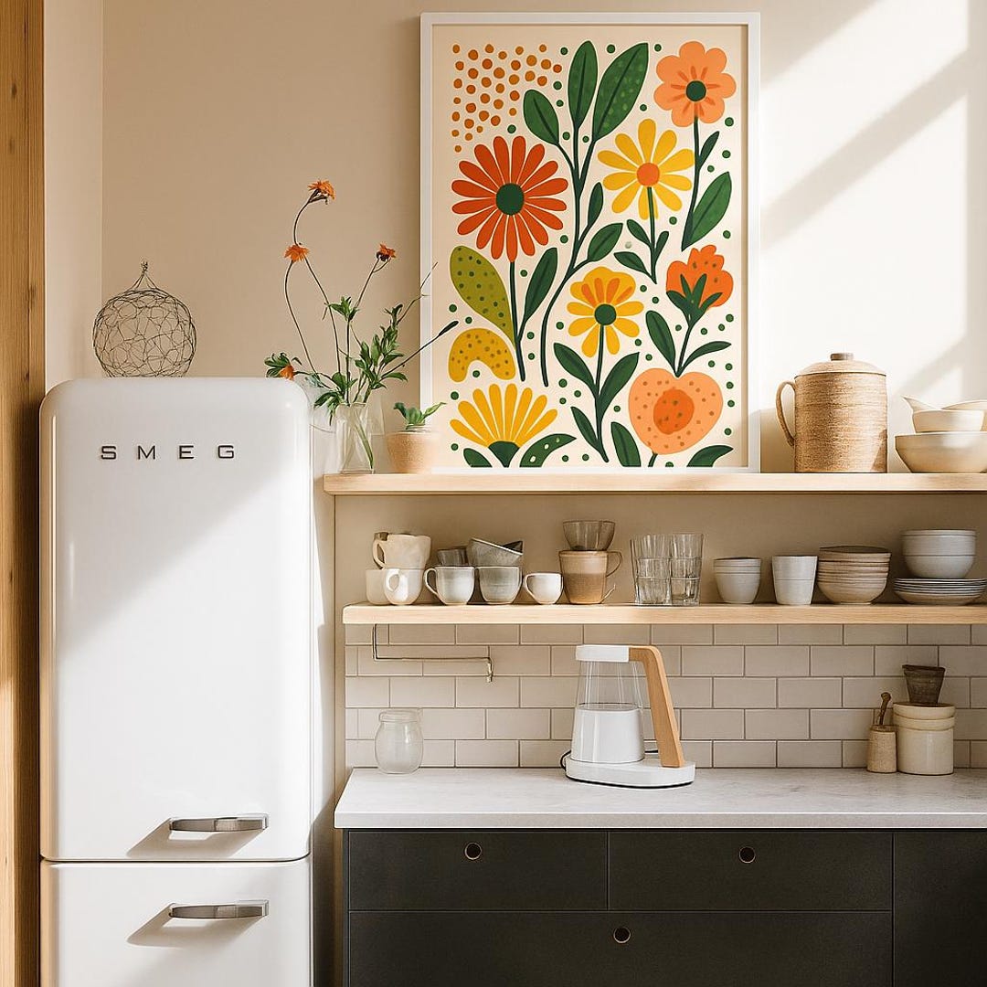 Retro Botanical Wall Art Print Set | Mid-century Modern Floral Prints ...