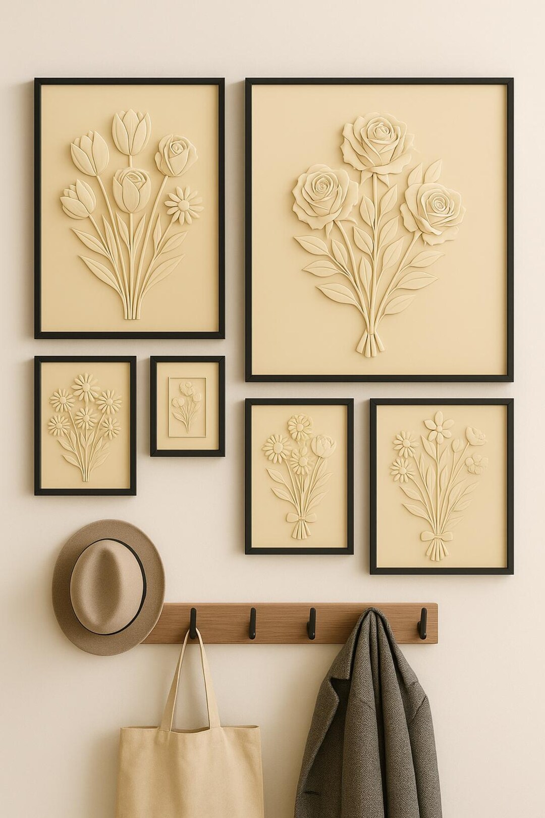 Minimalist 3D Floral Wall Art Print Set – Modern Neutral Home Decor - Etsy