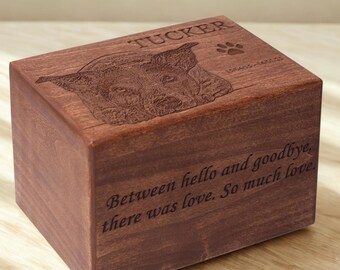 Personalized Pet Cremation Urn with Photo - Alder Wood Ashes Keepsake Box