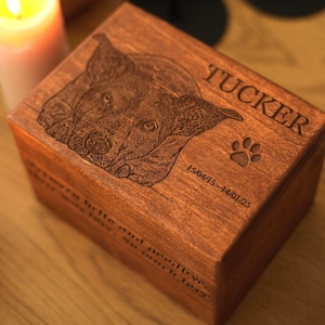Personalized Wooden Pet Urn with Photo, Ashes Keepsake Box, Dog or Cat Cremation Urn, Pet Memorial Gift