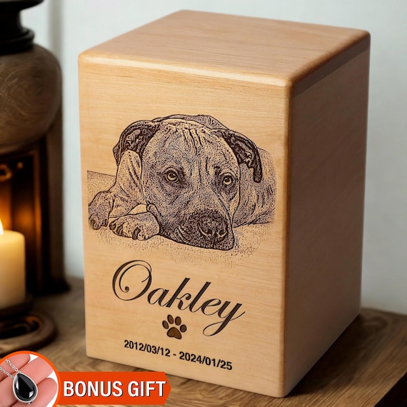 Personalized Cremation Box, Wooden Custom Pet Urn for Dog, Dog Memorial Gift, Ashes Keepsake