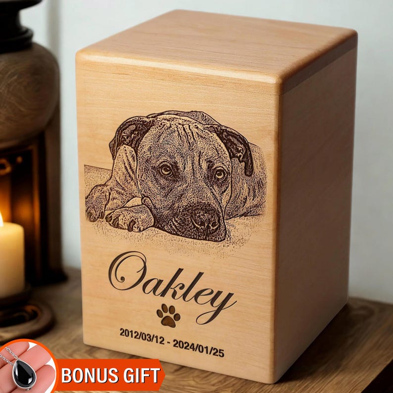 Personalized Cremation Box, Wooden Custom Pet Urn for Dog, Dog Memorial Gift, Ashes Keepsake image 1