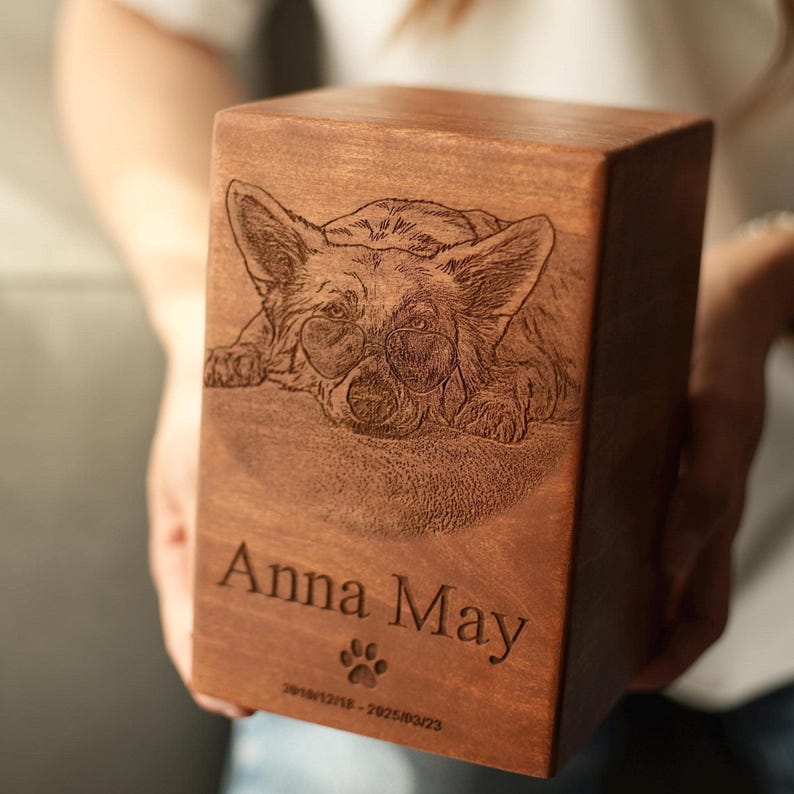 Personalized Cremation Box, Wooden Custom Pet Urn for Dog, Dog Memorial Gift, Ashes Keepsake image 2