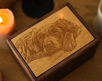 Personalized Pet Cremation Urn: Engraved Wooden Dog Cat Memorial Box