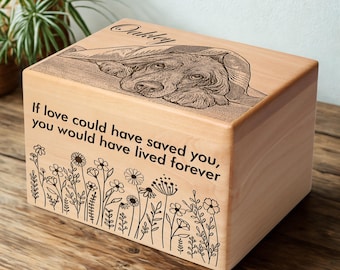 Dog Cremation Personalized Wooden Pet Urn with Photo, Pet Memorial Gift, Ashes Keepsake Box