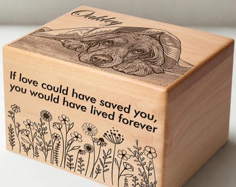 Personalized Pet Urn with Photo: Engraved Wooden Dog Memorial Keepsake