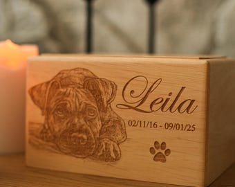 Personalized Dog Urn: Custom Photo Wooden Pet Cremation Keepsake