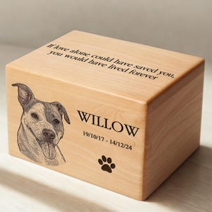 Photo Pet Urn with Personalized Engraving, Wood Urn for Dog or Cat Ashes, Pet Loss Sympathy Gift