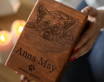Personalized Wooden Pet Urn, Custom Engraved Dog Cremation Box