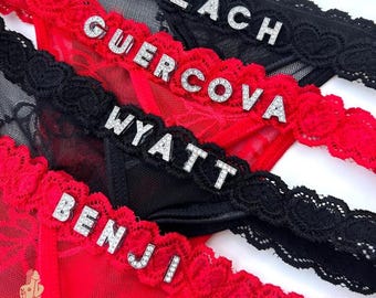 Calcinha fio dental personalizada com nome e renda: roupa íntima personalizada, presente personalizado para ela.