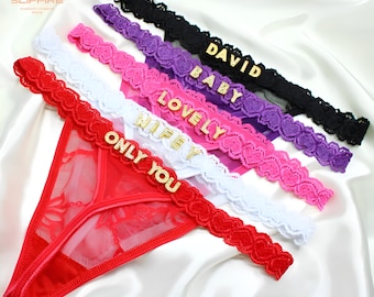 Calcinha fio dental personalizada com nome: lingerie com strass, presente romântico