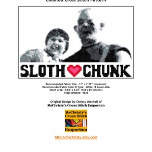 Sloth Love Chunk Goonies Cross Stitch Digital PDF Pattern image 3