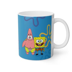 Funny Spongebob and Friend White Mug, 11oz - Cute Novelty Coffee Cup, Cartoon Character Tea Cup, Spongebob Squarepants Kitchen Decor, Gifts