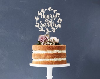 Personalised Floral Couples Wooden Wedding Cake Topper