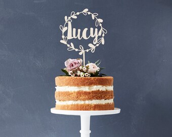 Personalised Floral Name Wooden Cake Topper