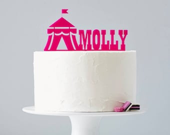 Carpa de circo topper de pastel de cumpleaños personalizado