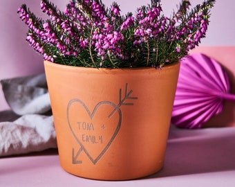 Carved Heart Personalised Terracotta Plant Pot