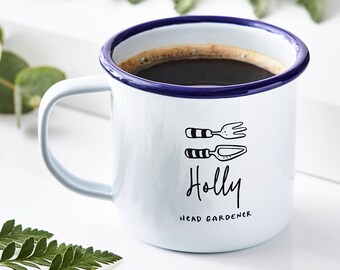 Taza de esmalte personalizada de jardinero jefe