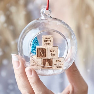 Personalised Baby Building Blocks Christmas Bauble image 1