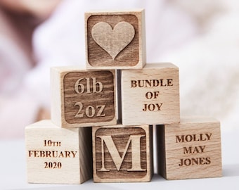 Personalisierte Baby-Andenken Bausteine | Personalisiertes neues Babygeschenk Taufgeschenk | Taufe | Andenken | Kinderzimmer Dekor | Neues Baby-Geschenk